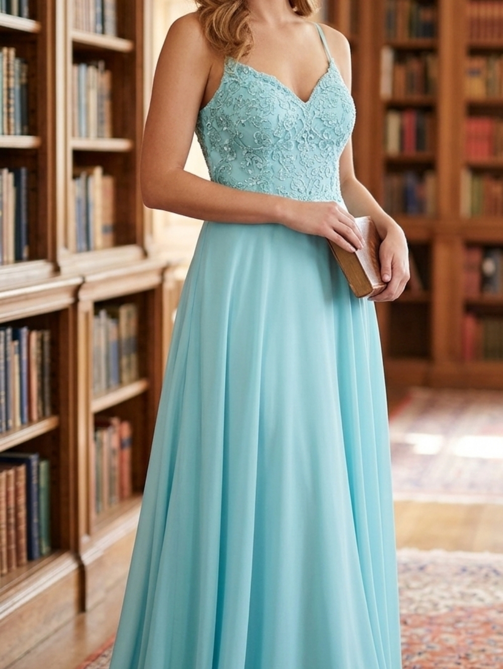 Azazie Strapless Aqua Lace Dress